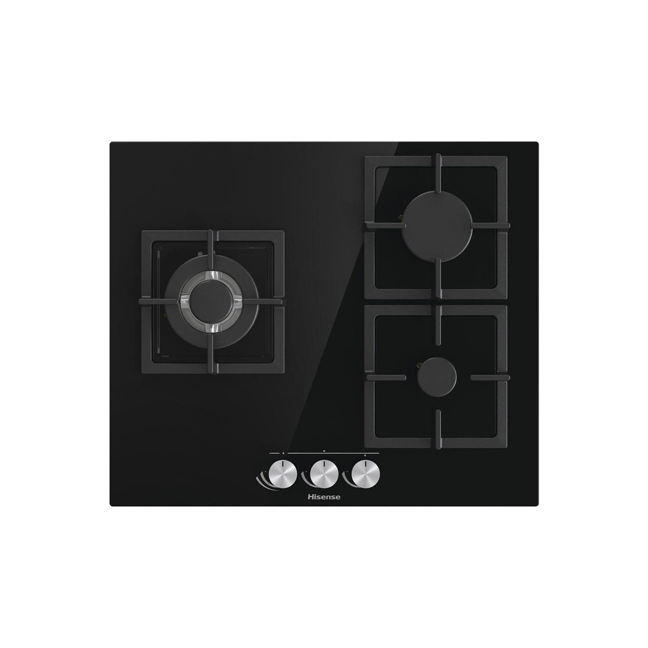 Hisense GG633B placa de gas de 3 zonas negro zona grande quemador wok