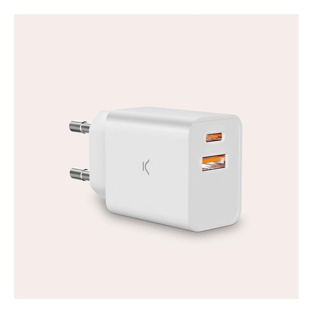 CARGADOR PARED 20W DUAL (USB A + C) KSIX