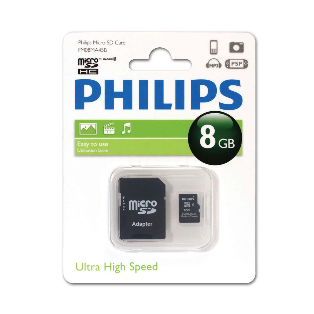 MEMORIA MICRO SDHC PHILIPS 8GB CLASE 10+